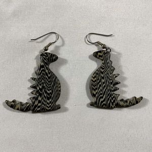 Striped dinosaur earrings